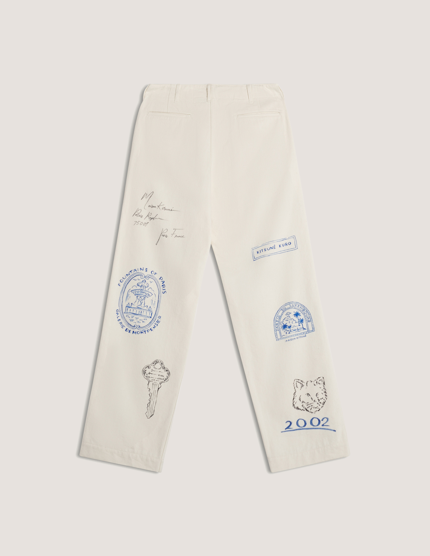 MAISON KITSUNE x KURO HANDWRITTEN POSTCARD TROUSER