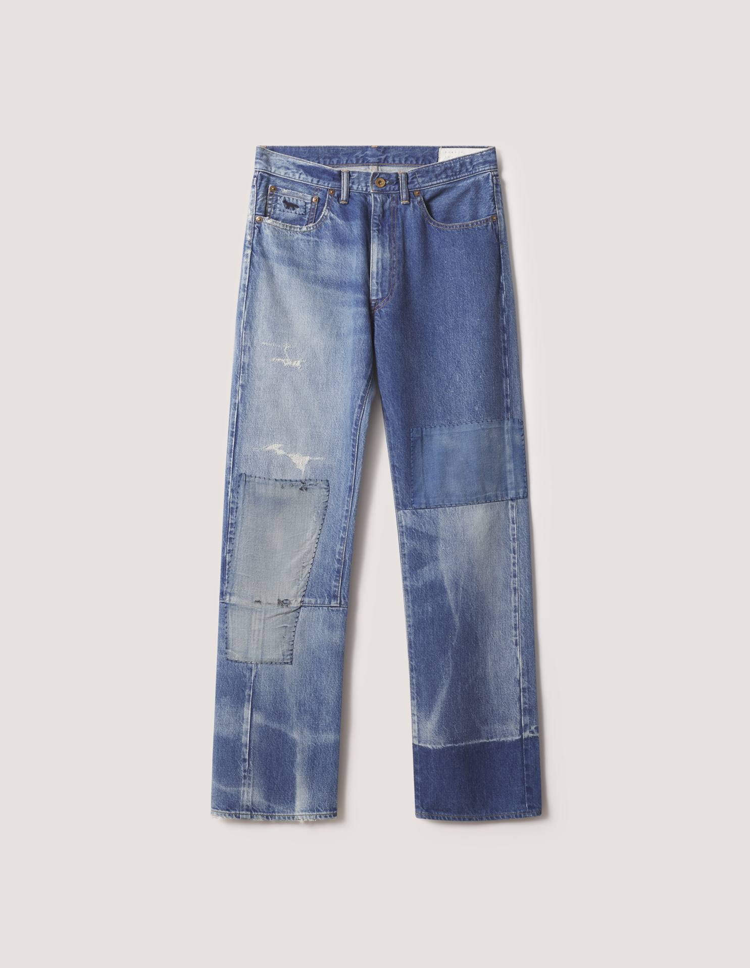 MAISON KITSUNE X KURO PATCHWORK DENIM PANTS