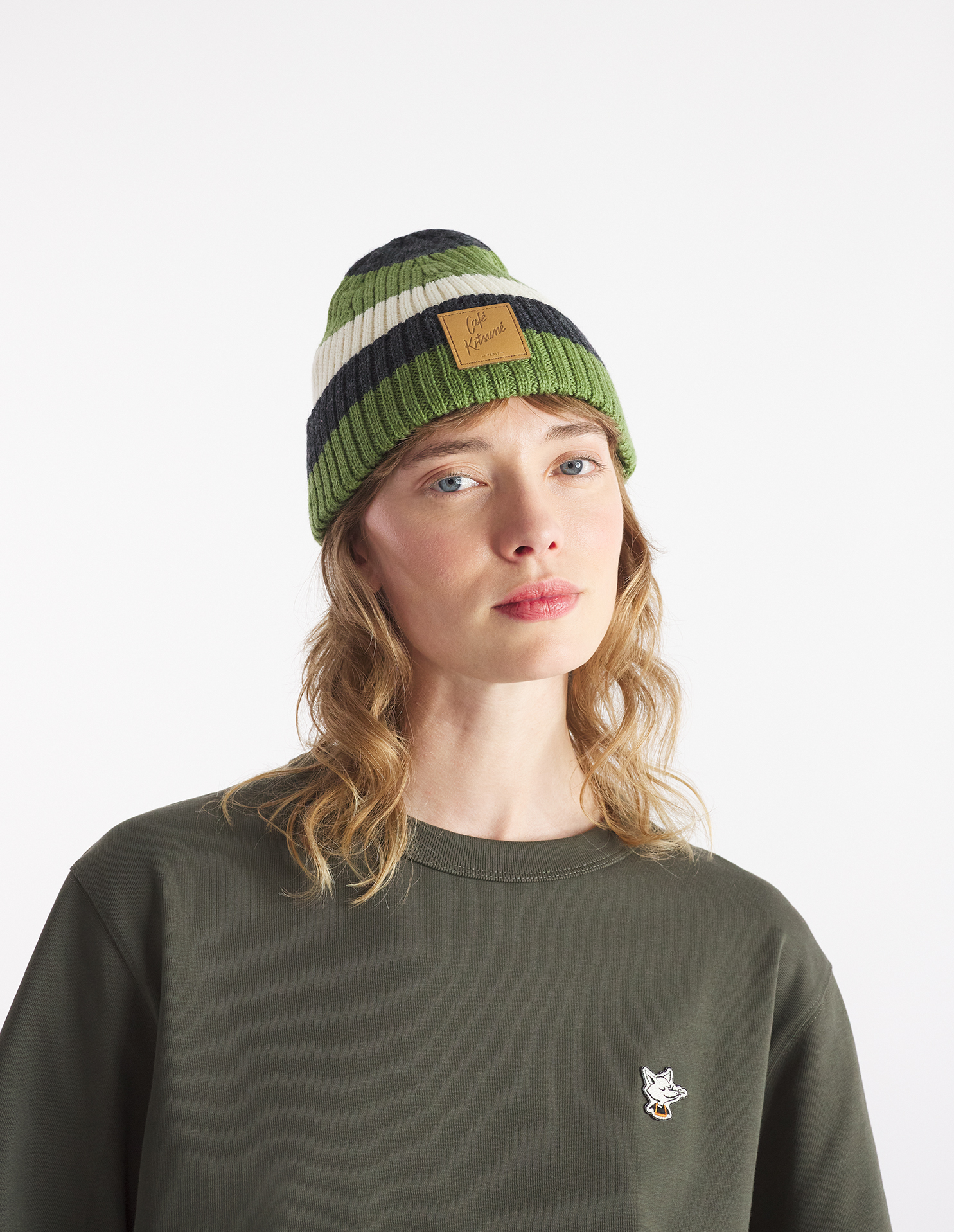 CAFE KITSUNE STRIPED BEANIE