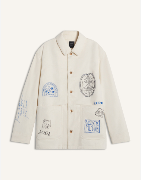 定価4.6万★新品★MAISON KITSUNÉ バーガンディ パンツ 29 MAISON KITSUNE x KURO HANDWRITTEN POSTCARD WORK JACKET | Maison