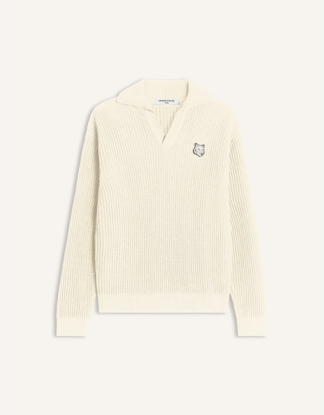 FOX HEAD COTTON RIBBED POLO JUMPER | Maison Kitsuné