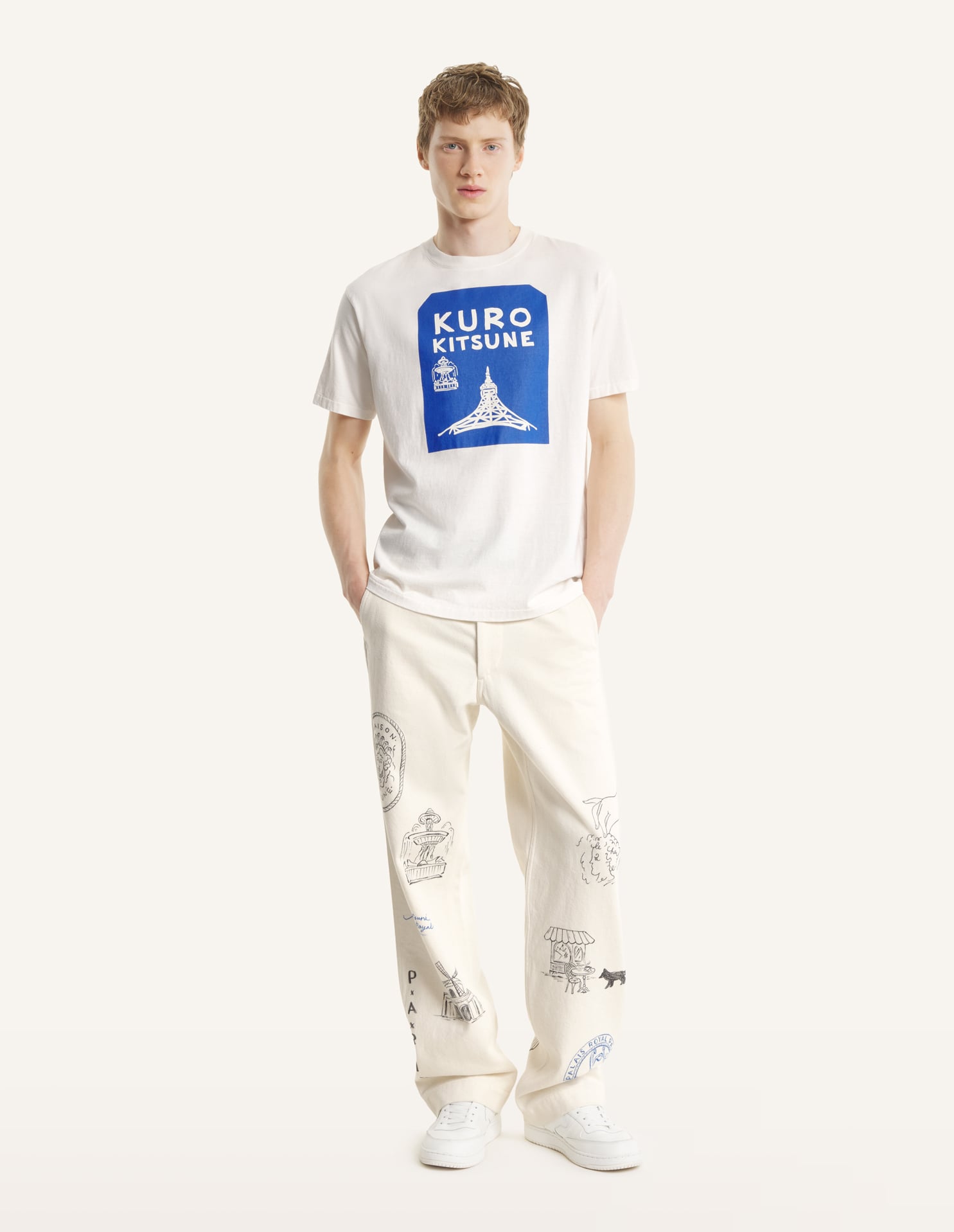 MAISON\u0020KITSUNE\u0020x\u0020KURO\u0020TOKYO\u002DPARIS\u0020CROSSROADS\u0020VINTAGE\u0020WASH\u0020TEE