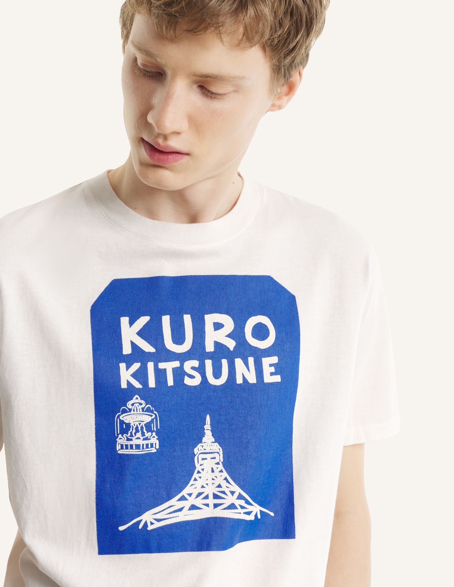 MAISON\u0020KITSUNE\u0020x\u0020KURO\u0020TOKYO\u002DPARIS\u0020CROSSROADS\u0020VINTAGE\u0020WASH\u0020TEE