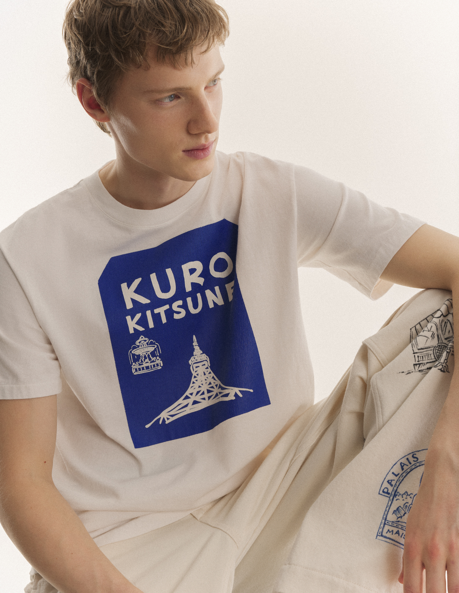 MAISON\u0020KITSUNE\u0020x\u0020KURO\u0020TOKYO\u002DPARIS\u0020CROSSROADS\u0020VINTAGE\u0020WASH\u0020TEE