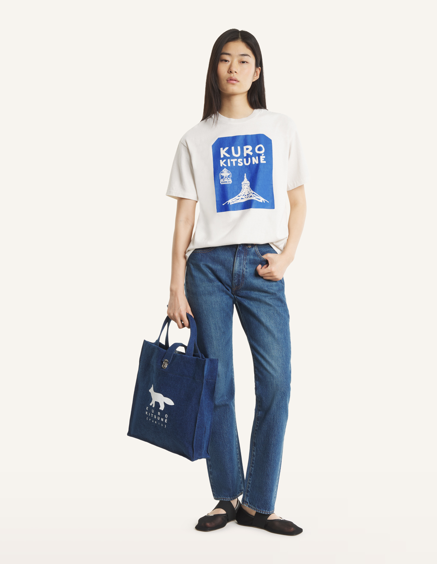 MAISON\u0020KITSUNE\u0020x\u0020KURO\u0020TOKYO\u002DPARIS\u0020CROSSROADS\u0020VINTAGE\u0020WASH\u0020TEE