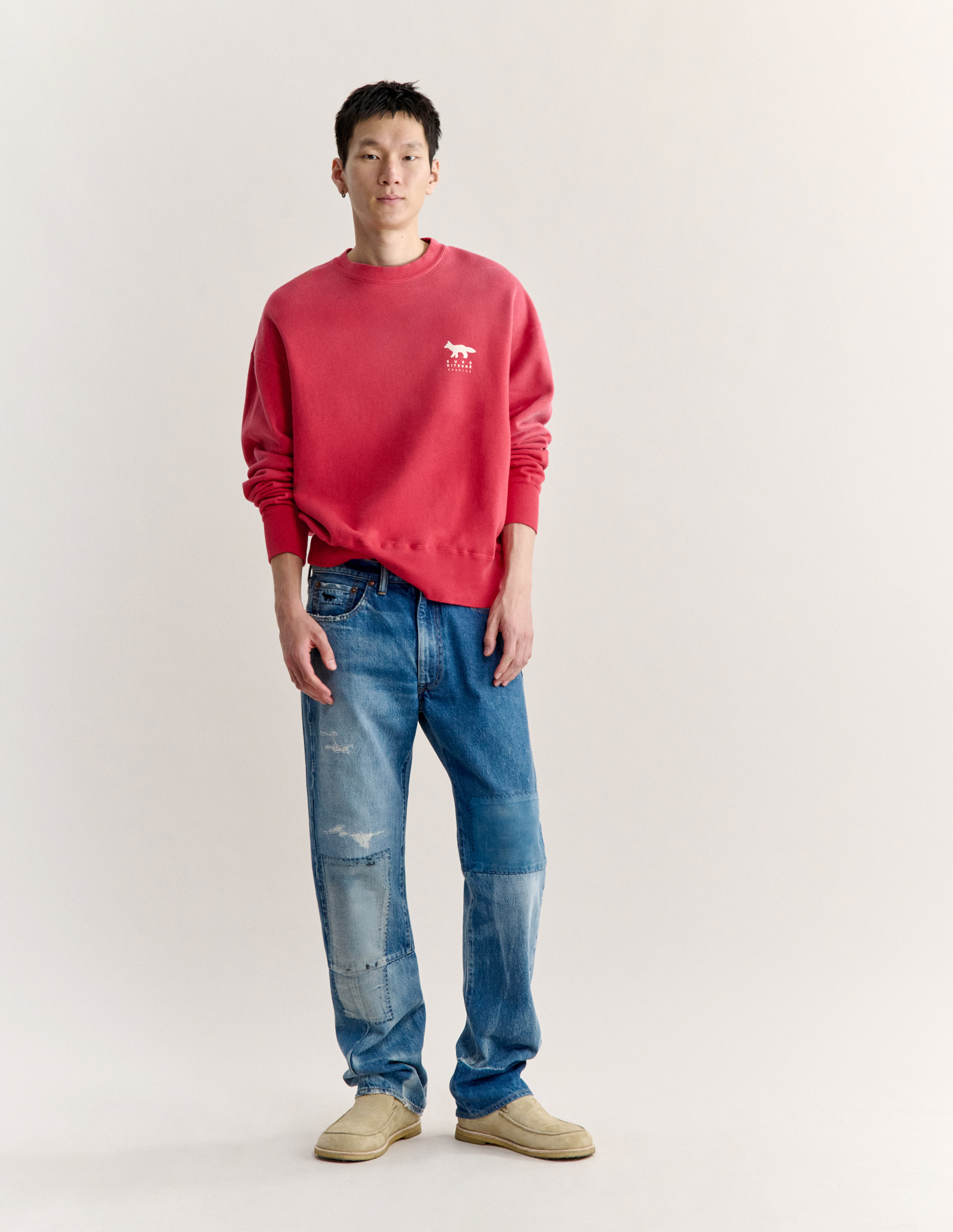 MAISON KITSUNE X KURO PATCHWORK DENIM PANTS - 3