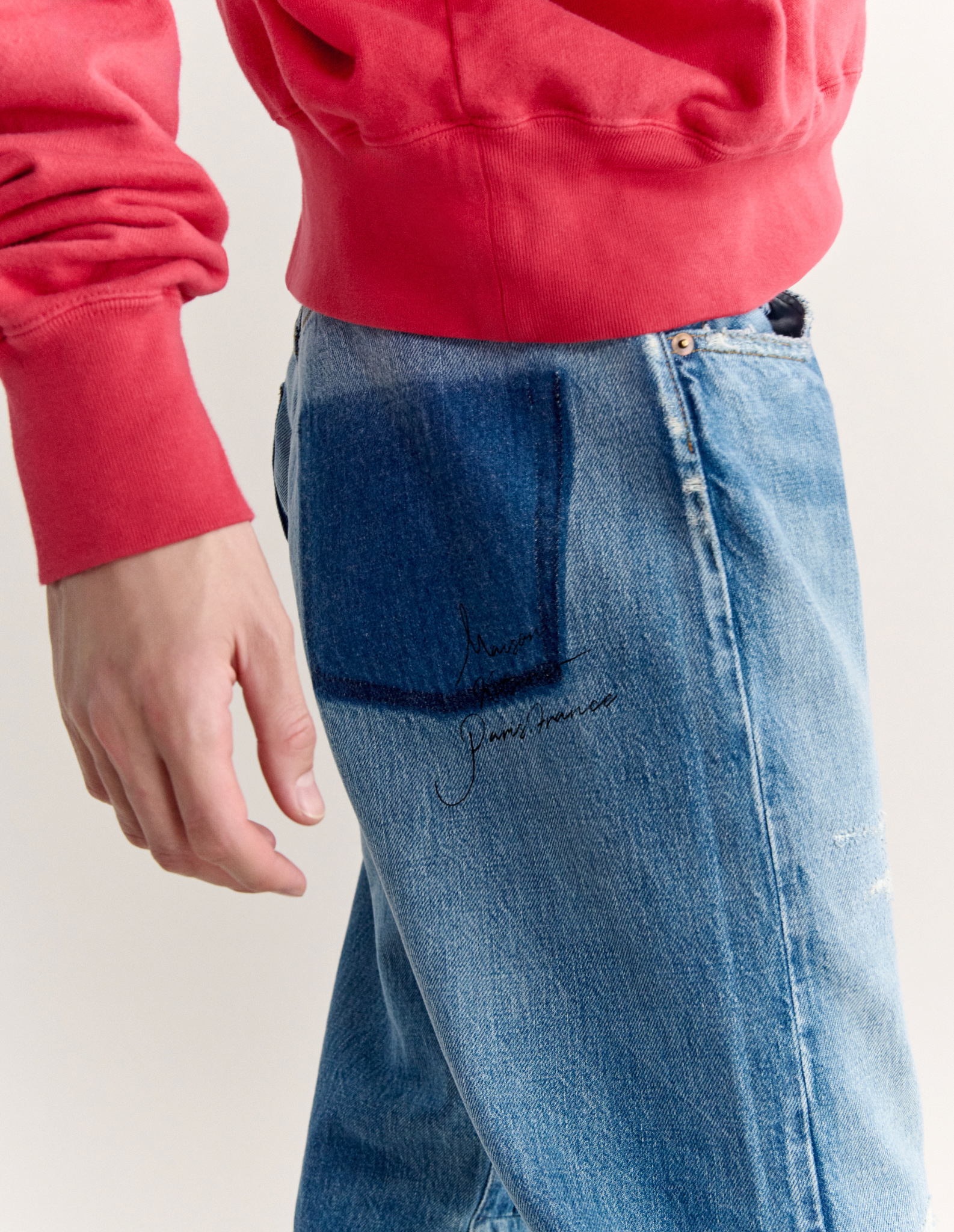 MAISON KITSUNE X KURO PATCHWORK DENIM PANTS - 6