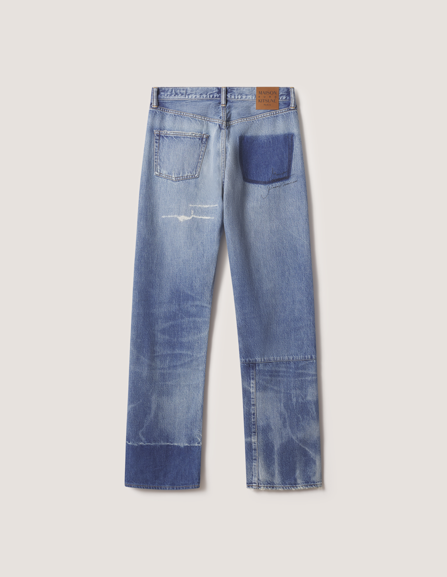 MAISON KITSUNE X KURO PATCHWORK DENIM PANTS - 2