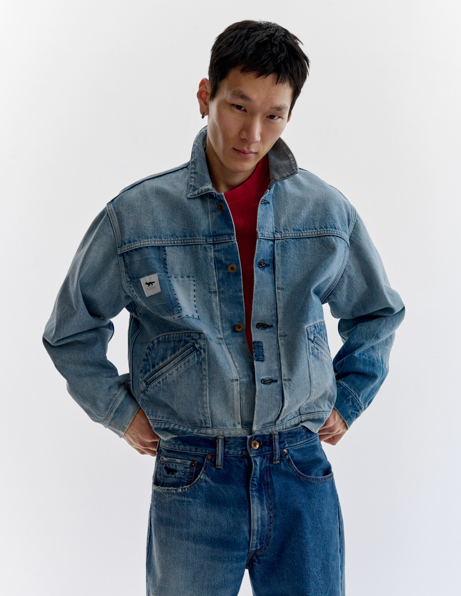 MAISON KITSUNE X KURO PATCHWORK DENIM JACKET - 12
