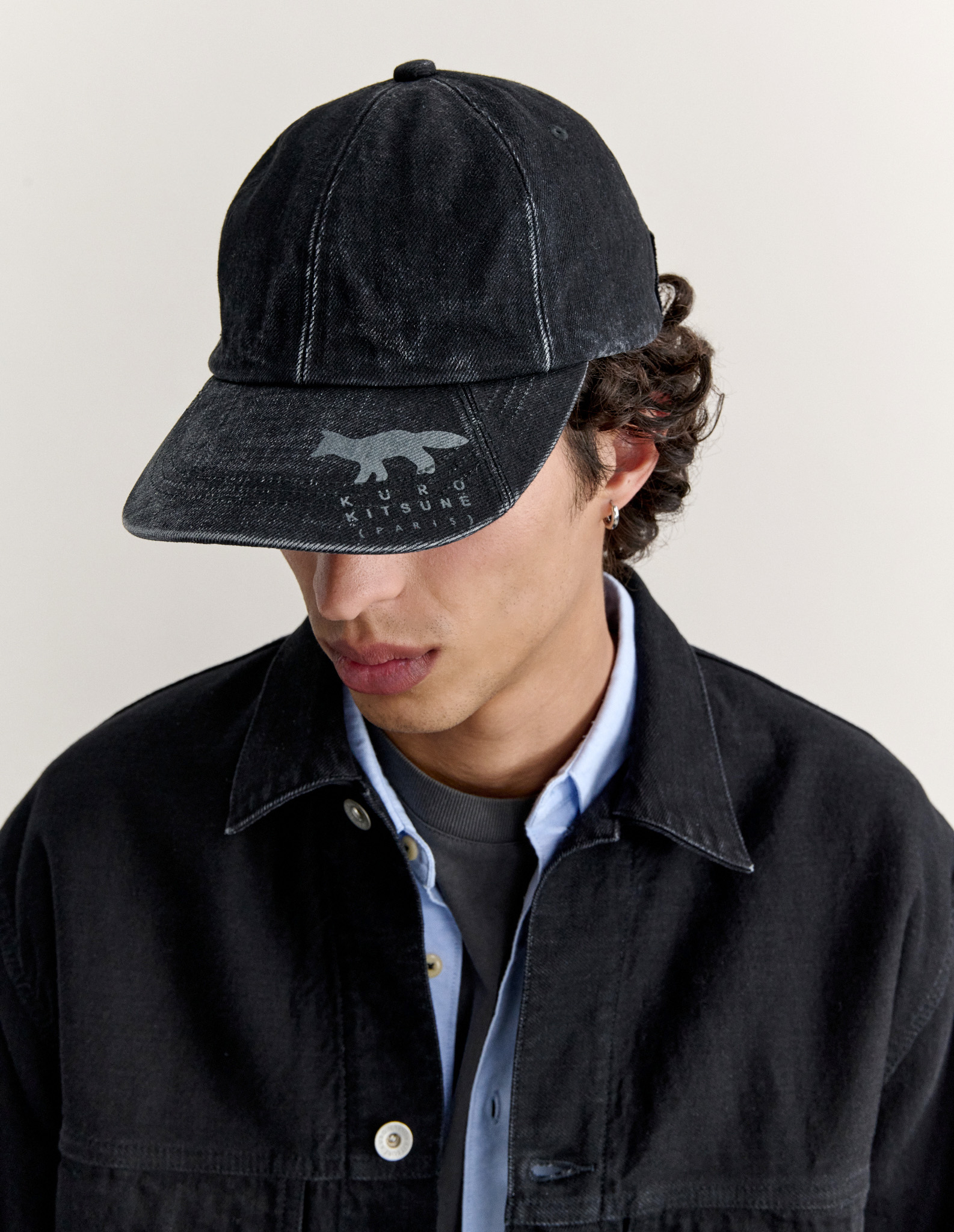 MAISON KITSUNE X KURO BLACK DENIM CAP - 6