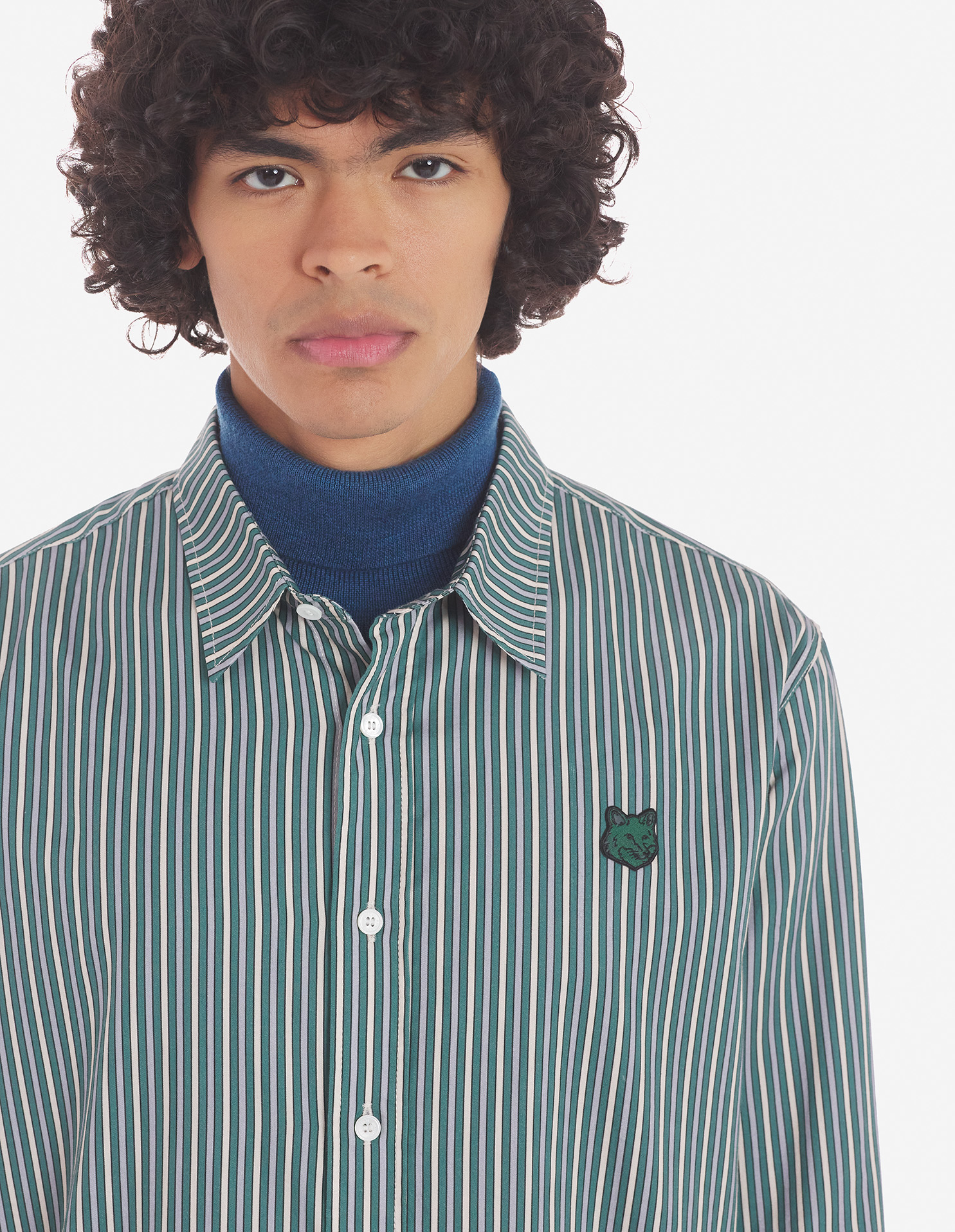 CASUAL SHIRT IN STRIPED WASHED COTTON TWILL WITH BOLD FOX HEAD
