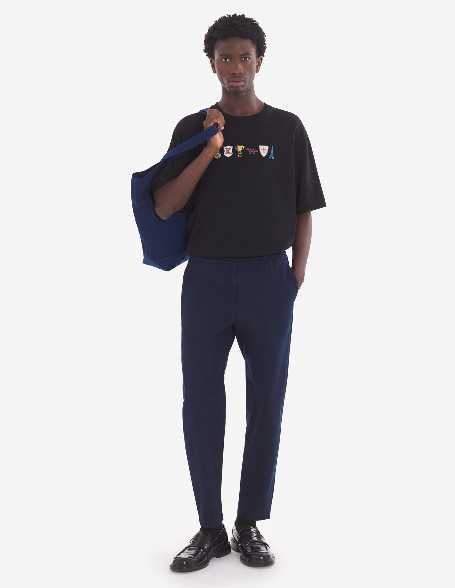 CITY PANTS IN COTTON GABARDINE WITH BOLD FOX HEAD PATCH | Maison 
