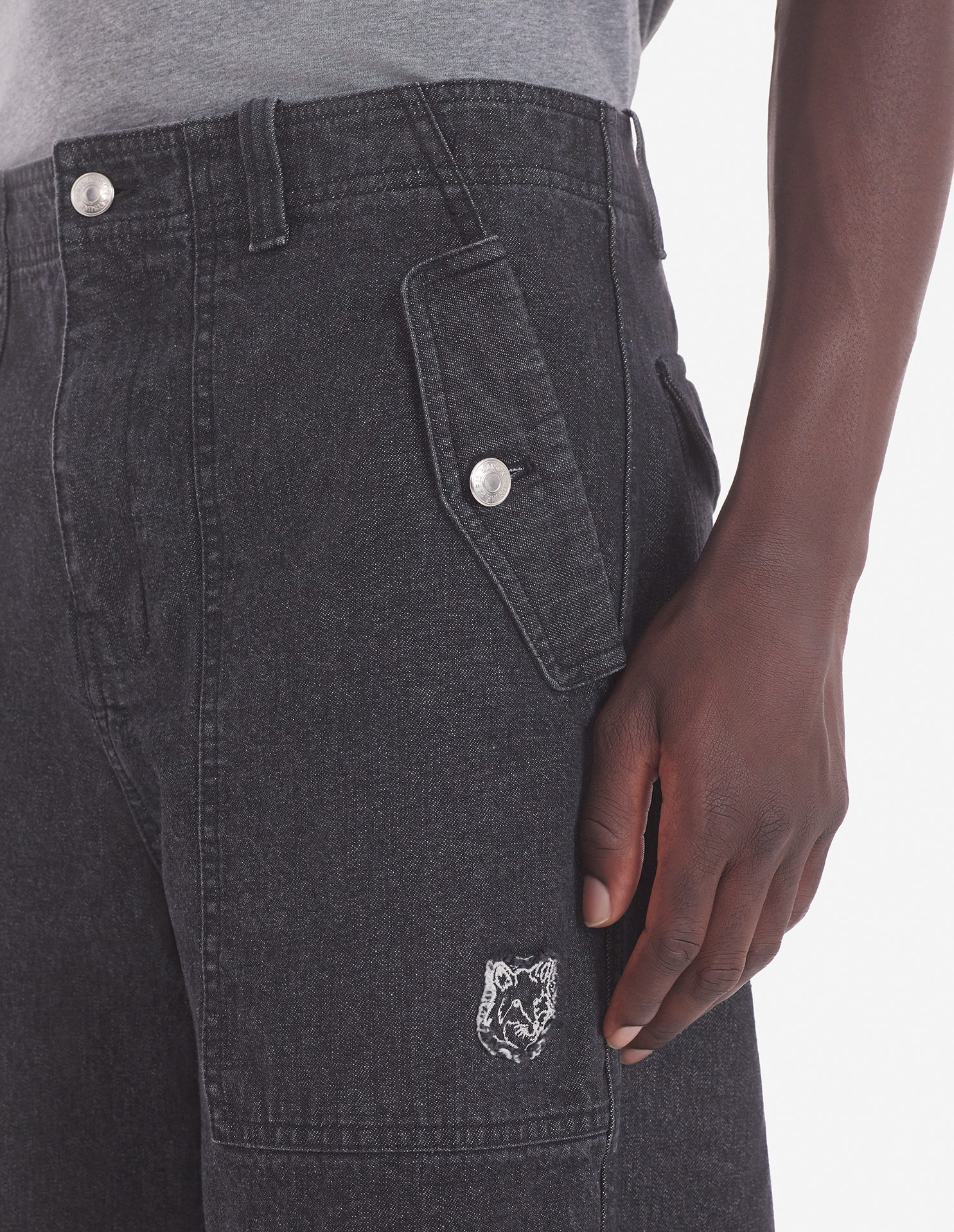 WORKWEAR PANTS IN WASHED DENIM WITH FOX HEAD PATCH | Maison Kitsuné