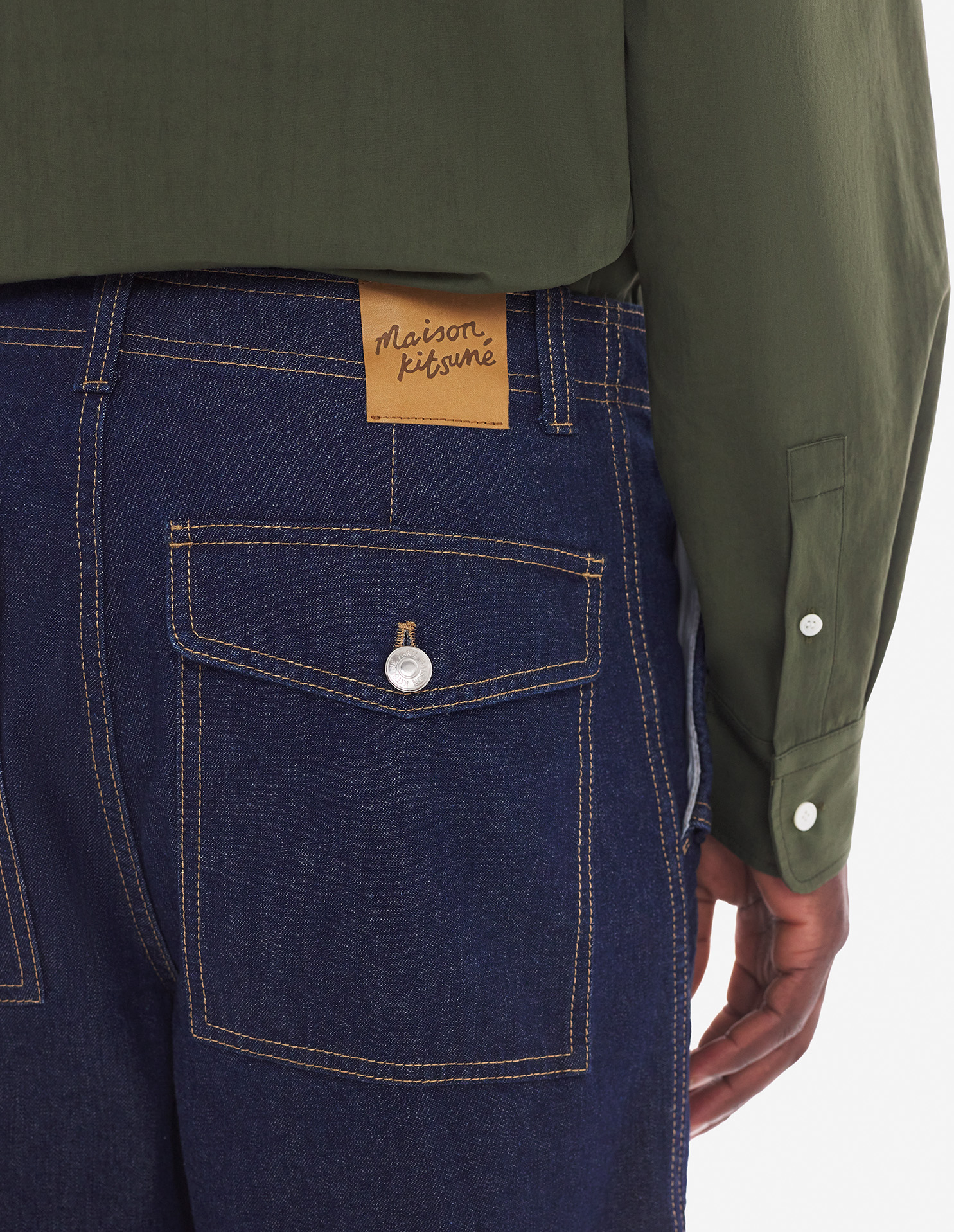 WORKWEAR PANTS IN WASHED DENIM WITH FOX HEAD PATCH | Maison Kitsuné