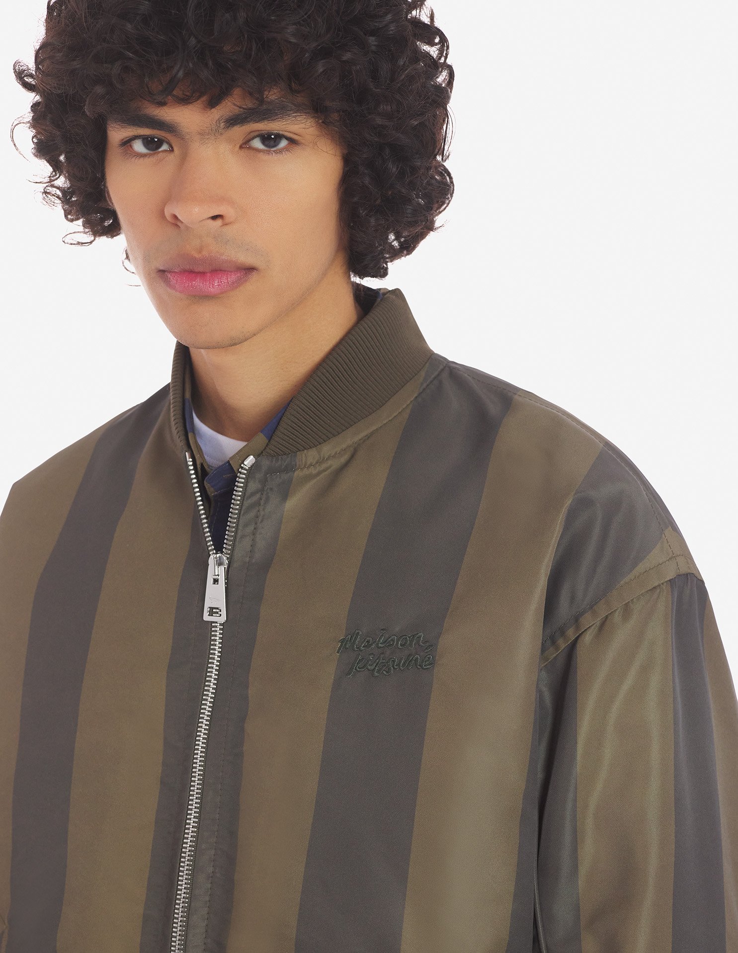 BOMBER IN TONAL STRIPED WITH LOGO HANDWRITING | Maison Kitsuné