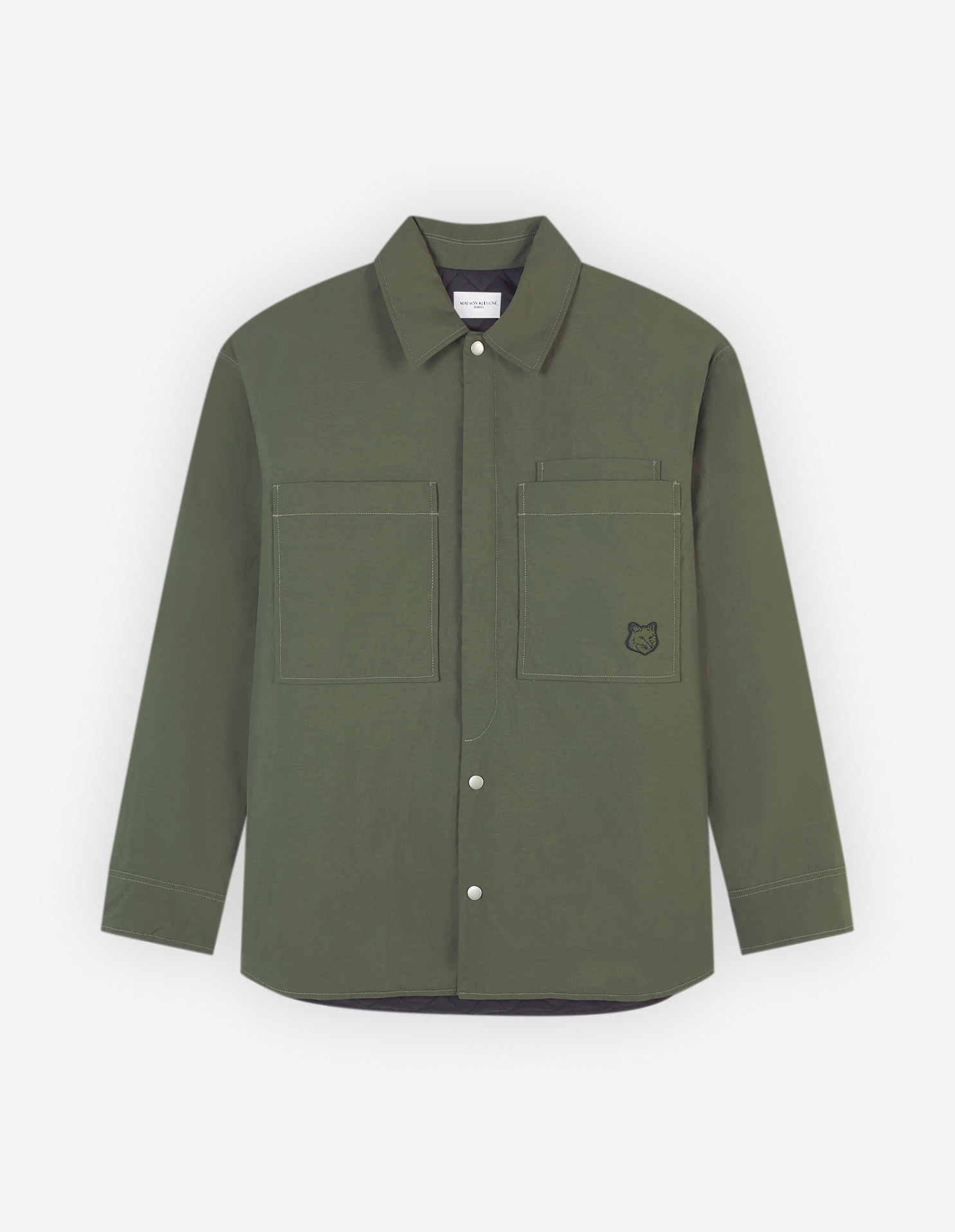 PADDED OVERSHIRT IN CRISPY NYLON WITH BOLD FOX HEAD PATCH | Maison