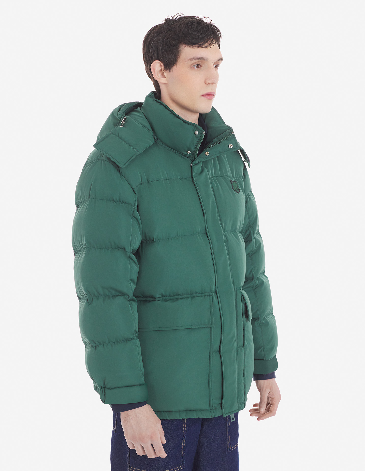HOODED PUFFER IN NYLON WITH BOLD FOX HEAD PATCH | Maison Kitsuné
