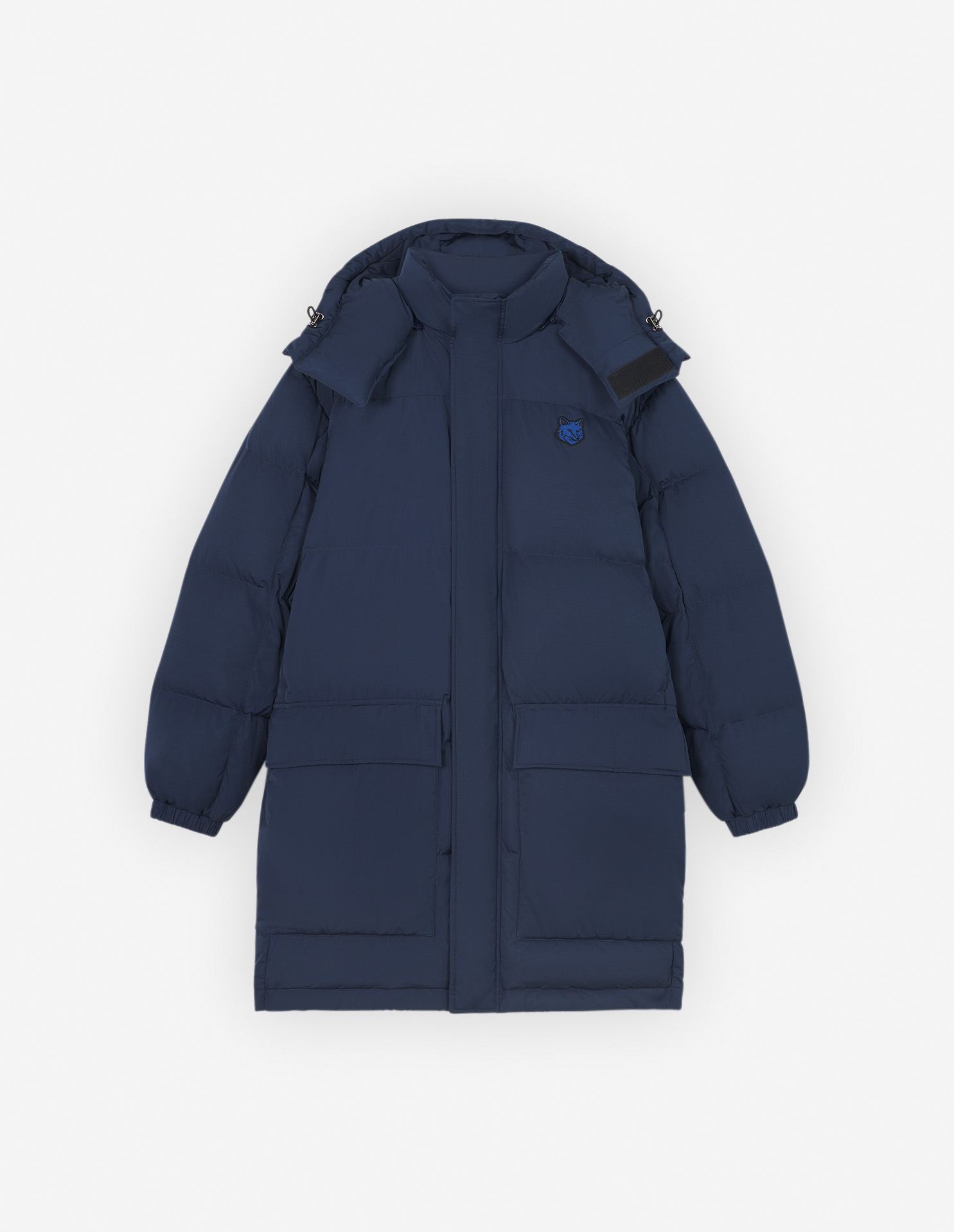 HOODED LONG PUFFER IN NYLON WITH BOLD FOX HEAD PATCH | Maison Kitsuné