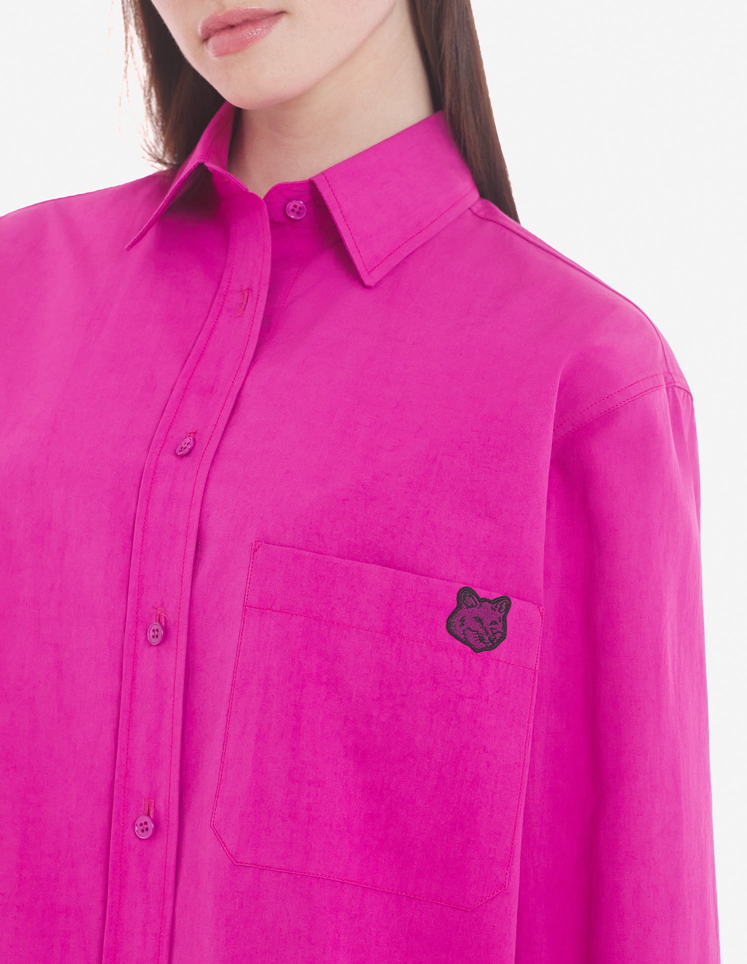 CASUAL SHIRT WITH CHEST POCKET AND BOLD FOX HEAD PATCH IN COTTON