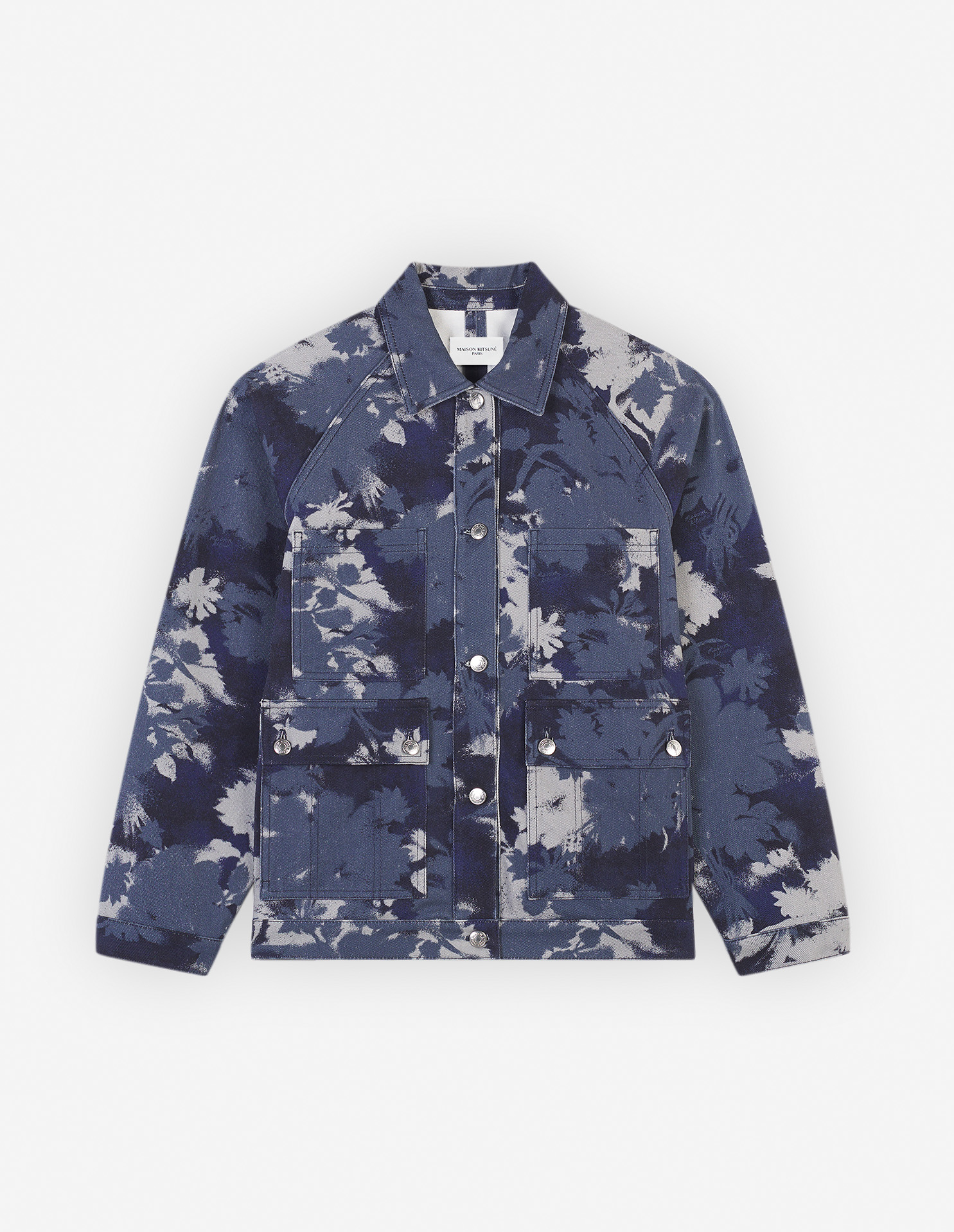 Workwear Overshirt in Bouquet Cameo Printed Cotton - Size : XL - Color : Navy/Stone Floral Cameo - for Men - Maison Kitsuné