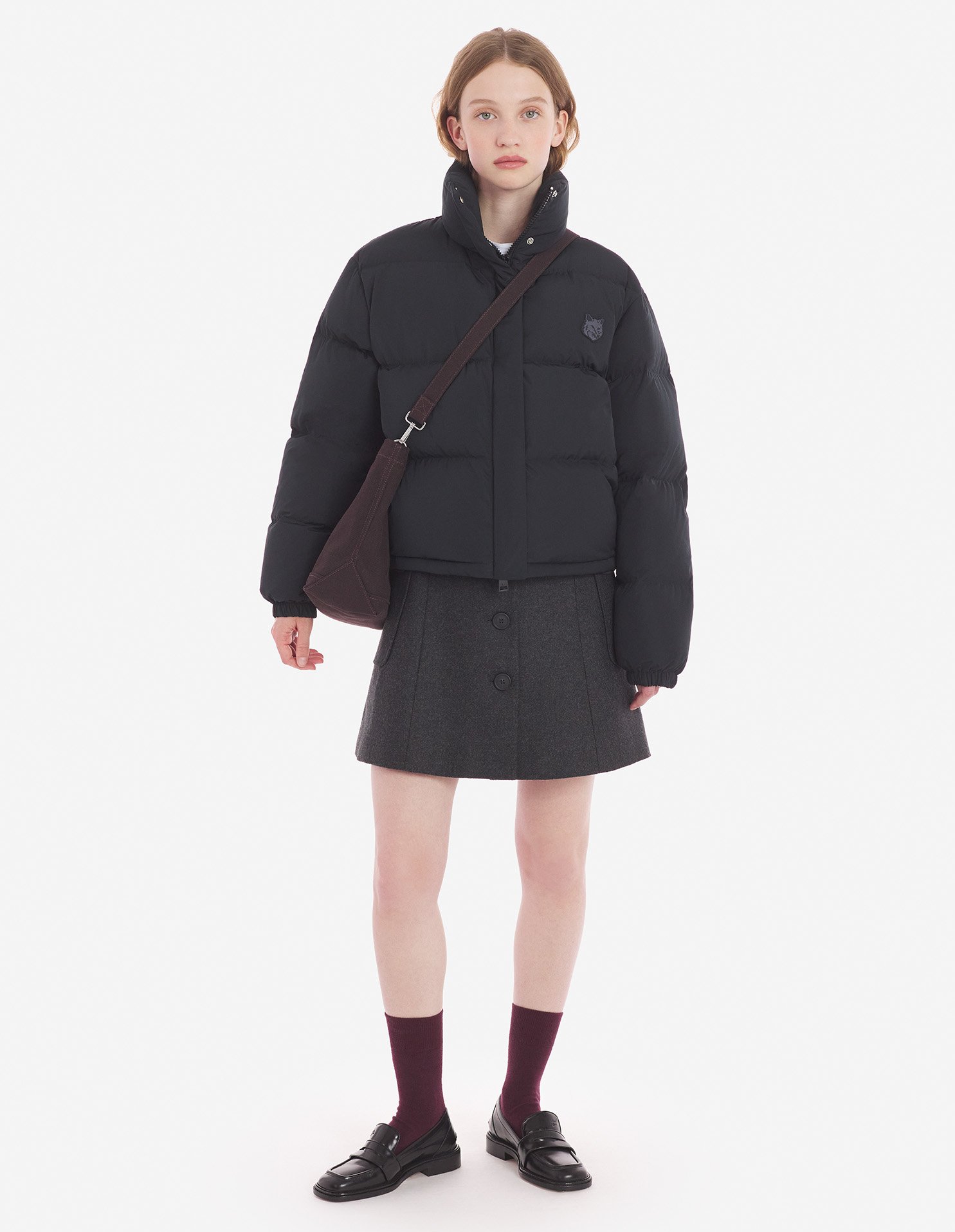 CROPPED PUFFER IN NYLON WITH BOLD FOX HEAD PATCH | Maison Kitsuné