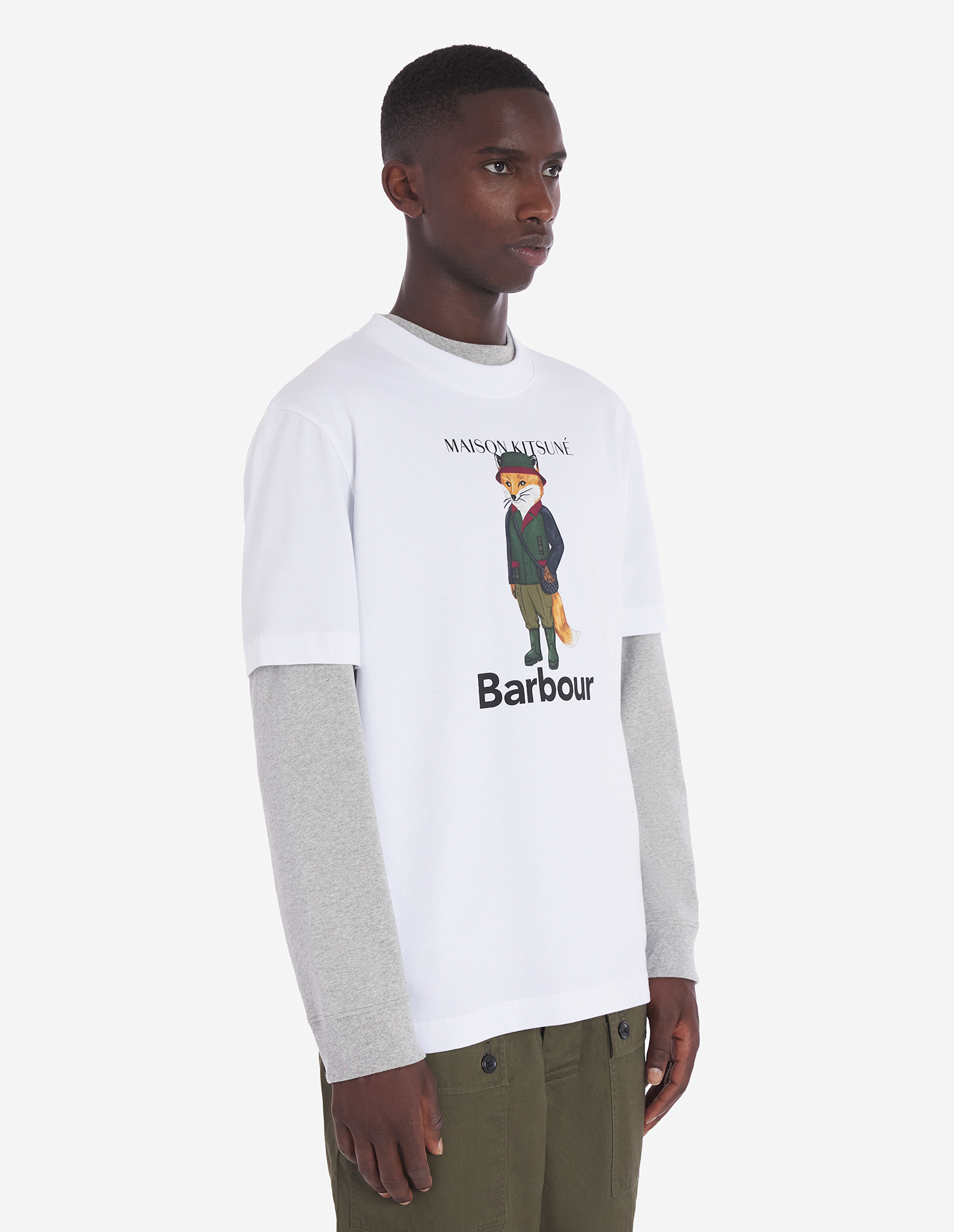 - クルーネックMaison Kitsuné x BarbourのコットンTシャツ　グレーL