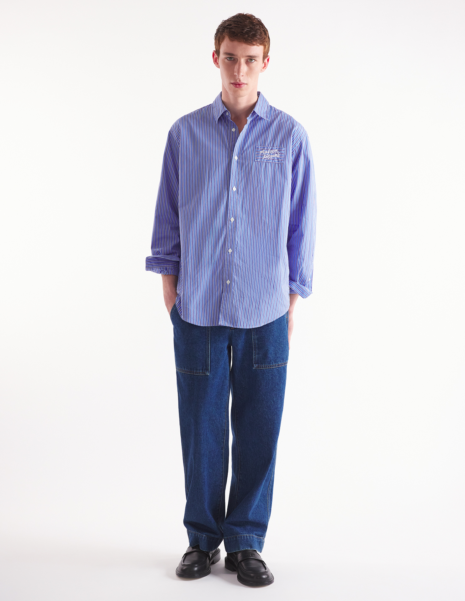 ストライプ シャツ - Blue - MEN - XS - Maison Kitsuné