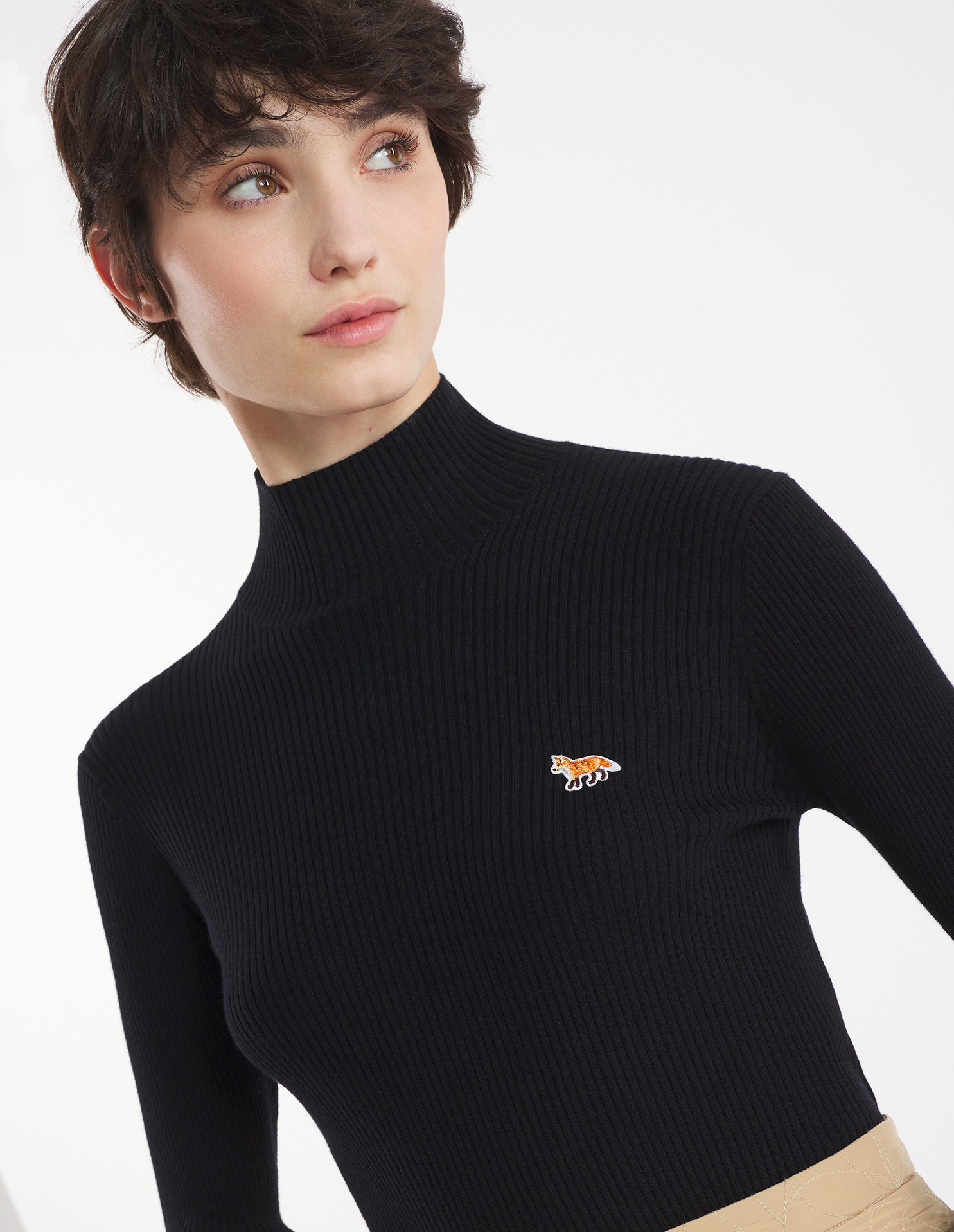 BABY FOX PATCH FINE RIBBED TURTLENECK