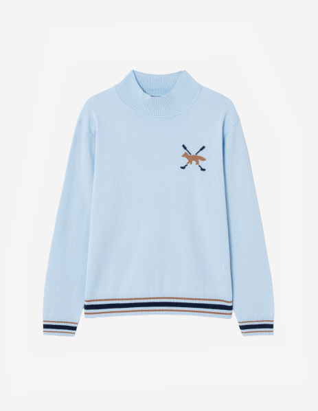 메종 키츠네 Maison Kitsune Men Profile Fox Mockneck Sweater,Light blue