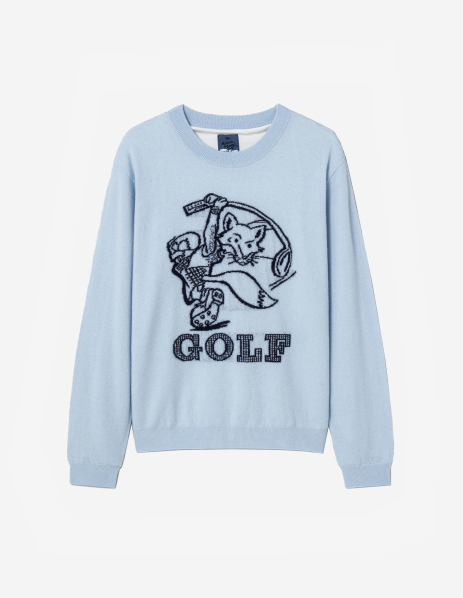 메종 키츠네 Maison Kitsune Men Swing Fox Pullover Sweater,Light blue