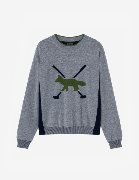 메종 키츠네 Maison Kitsune Men Big Profile Fox Pullover Sweater,Grey melange