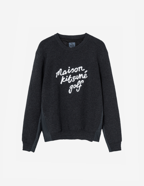 메종 키츠네 Maison Kitsune Men Script Logo Structured Pullover Sweater,Dark grey