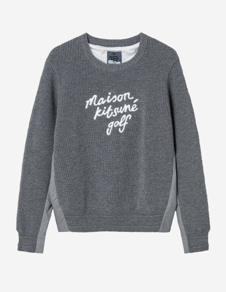 메종 키츠네 Maison Kitsune Women Script Logo Structured Pullover Sweater,Grey melange
