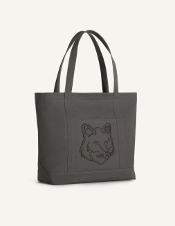 Maison Kitsuné 刺繍トートバッグ グレー FOX HEAD LARGE TOTE（トートバッグ）｜Maison Kitsune（メゾンキツネ