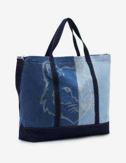 FOX HEAD MEDIUM DENIM TOTE | Maison Kitsuné