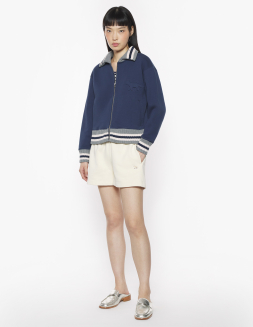 【美品】FOXEY NEWYORK/ARENA BLOUSON VARSITY ZIPPED BLOUSON IN FLEECE WITH KNITTED DETAIL