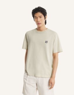 MAISON KITSUNE コットンリネン フード サファリ シャツ JP EXCLUSIVE FOX HEAD EMBROIDERY STRIPE SHIRT | Maison Kitsuné