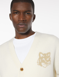 FOX HEAD WOOL RIBBED CARDIGAN | Maison Kitsuné