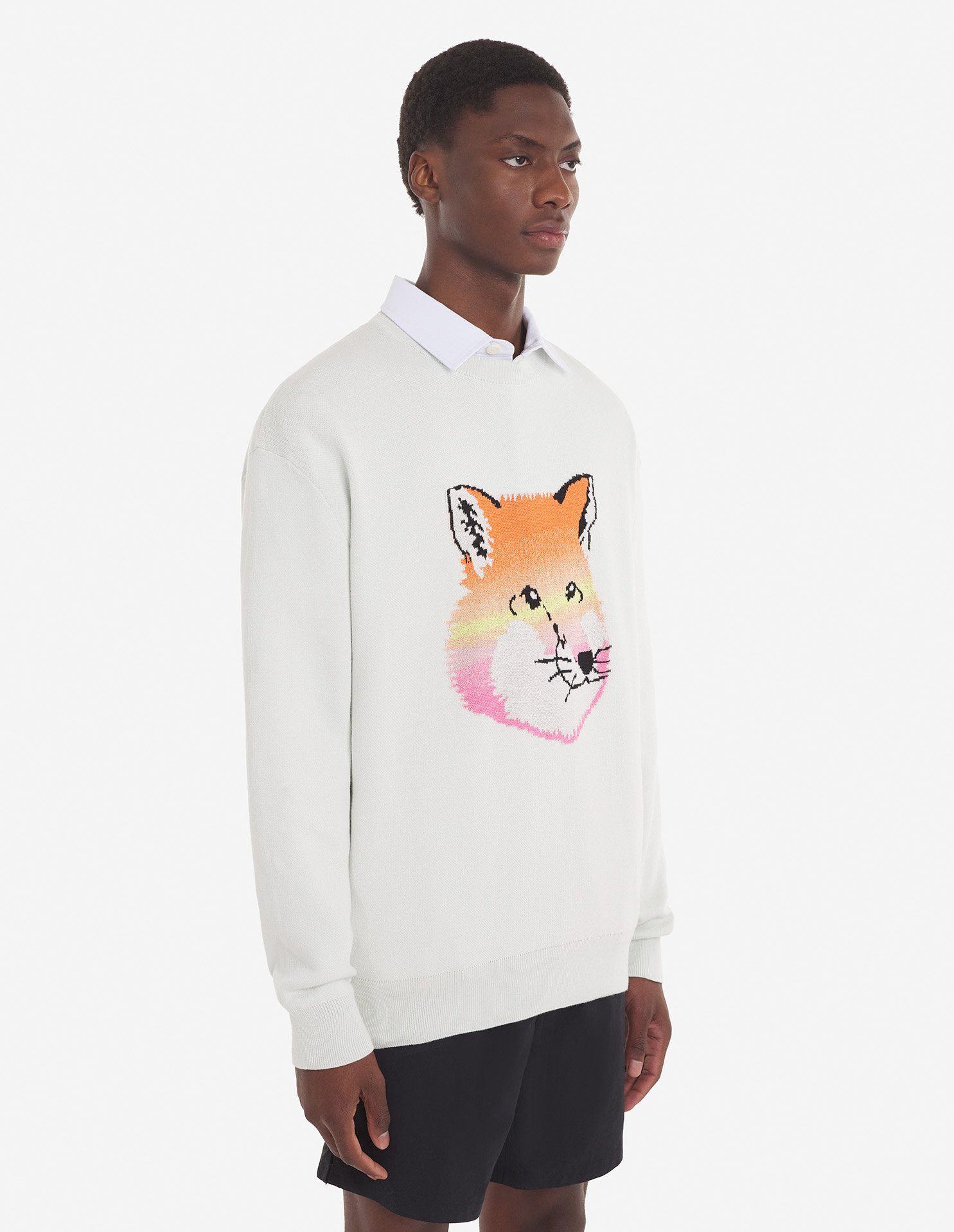 VIBRANT FOX HEAD INTARSIA COMFORT PULLOVER | Maison Kitsuné