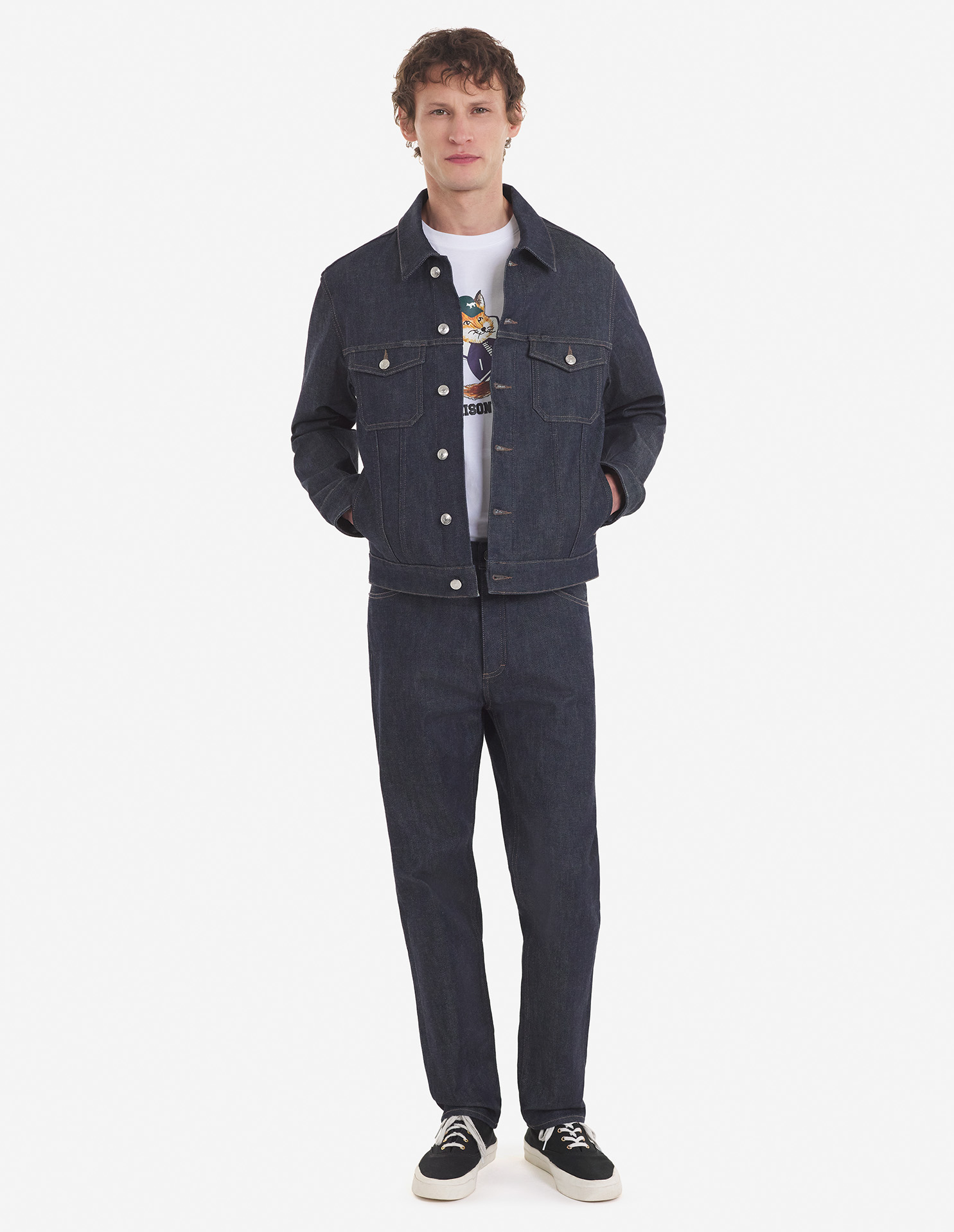 Maison kitsune best sale denim trucker jacket