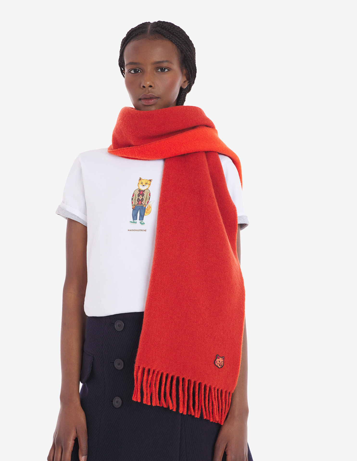 BOLD FOX HEAD PATCH SCARF | Maison Kitsuné