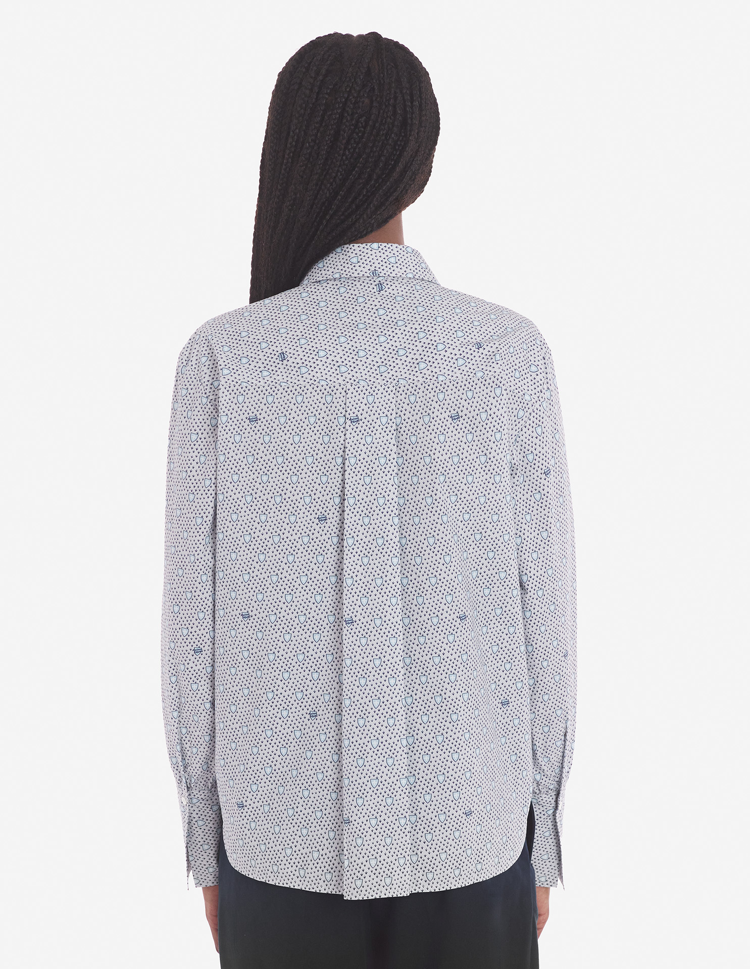 BOXY SHIRT WITH CONCEALED PLACKET IN SHIELD PRINTE