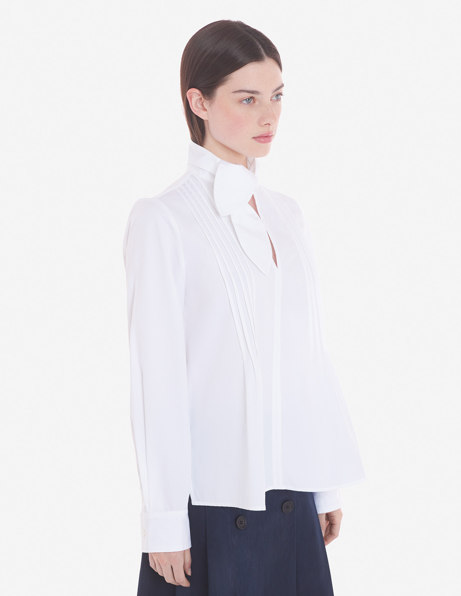 SCARF L/S BLOUSE WITH GATHERING DETAILS IN COTTON | Maison Kitsuné