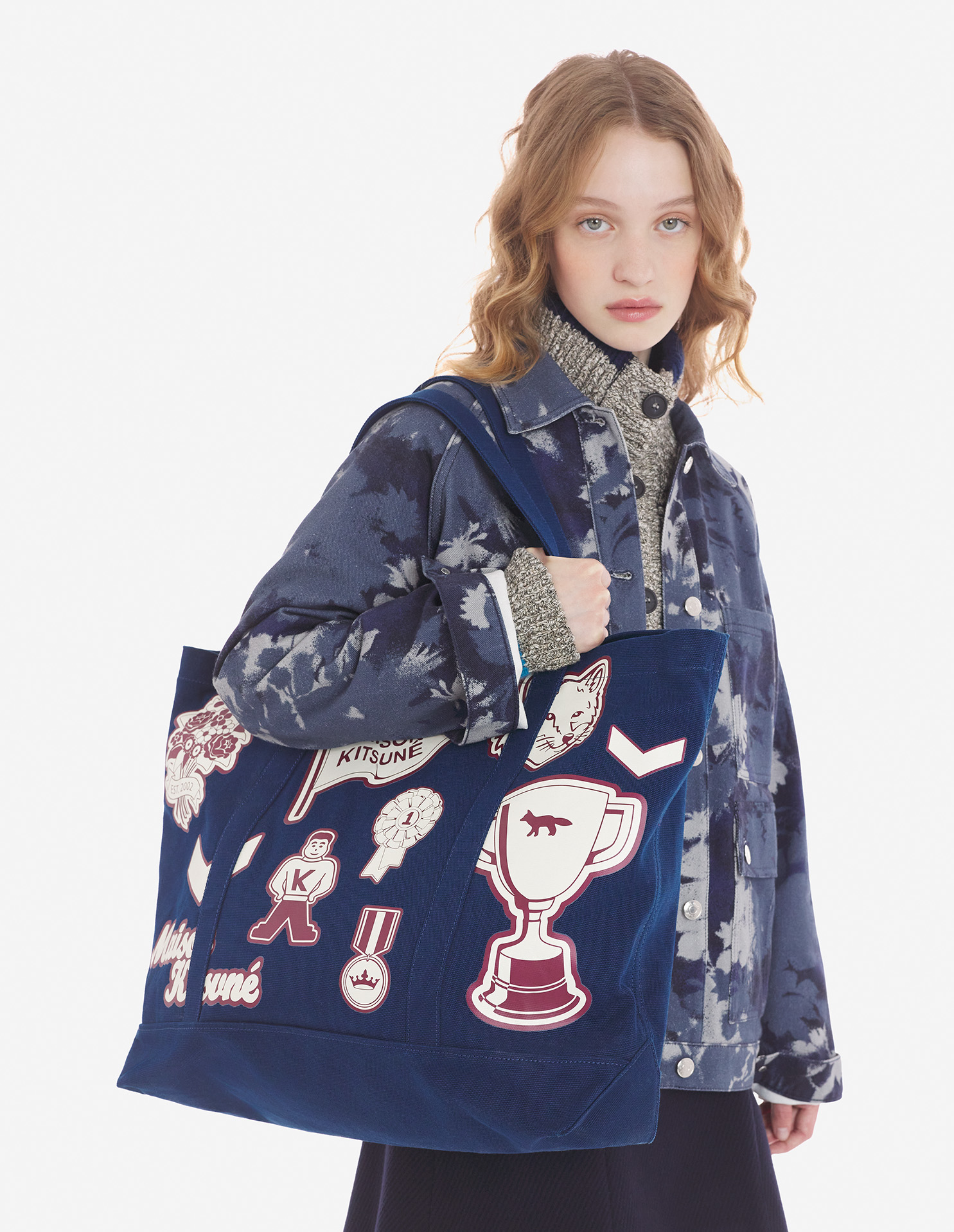 Varsity Patches Tote Bag XXL - Size : U - Color : Ink Blue - for Women - Maison Kitsuné