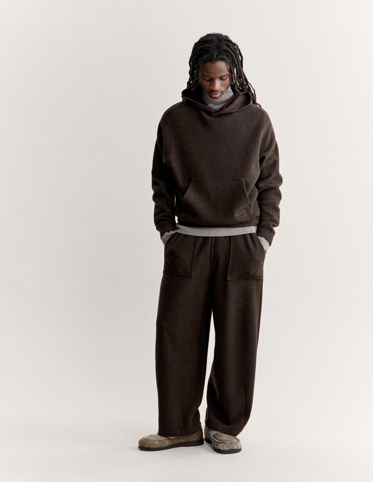 WOOL FLEECE WIDE LEG JOG PANTS