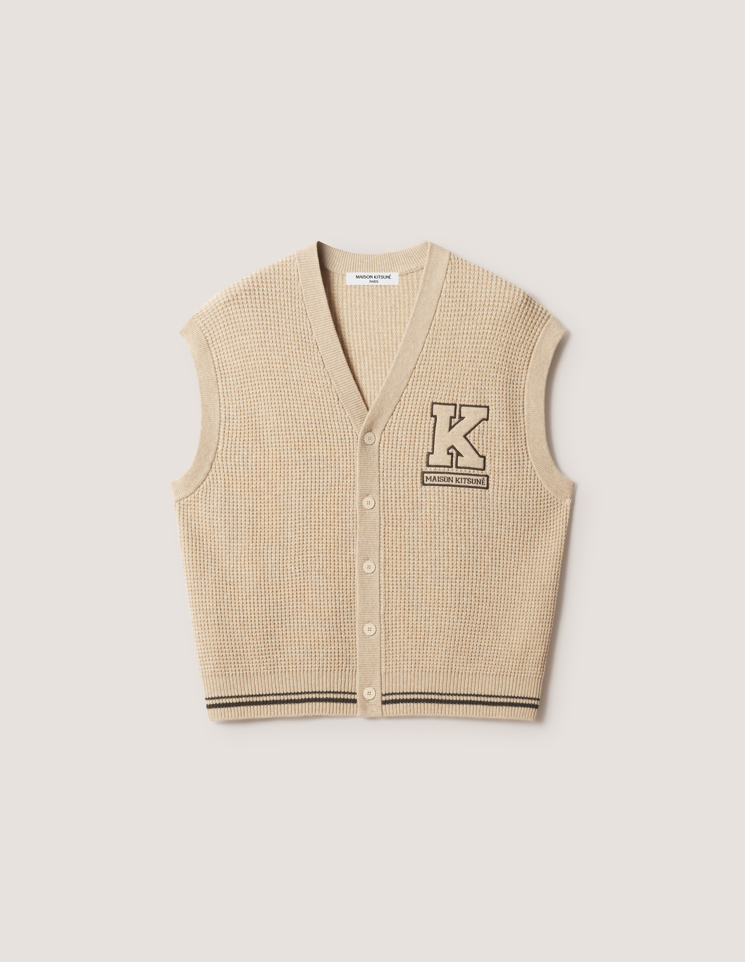 COLLEGE WAFFLE WOOL SLEEVELESS CARDIGAN