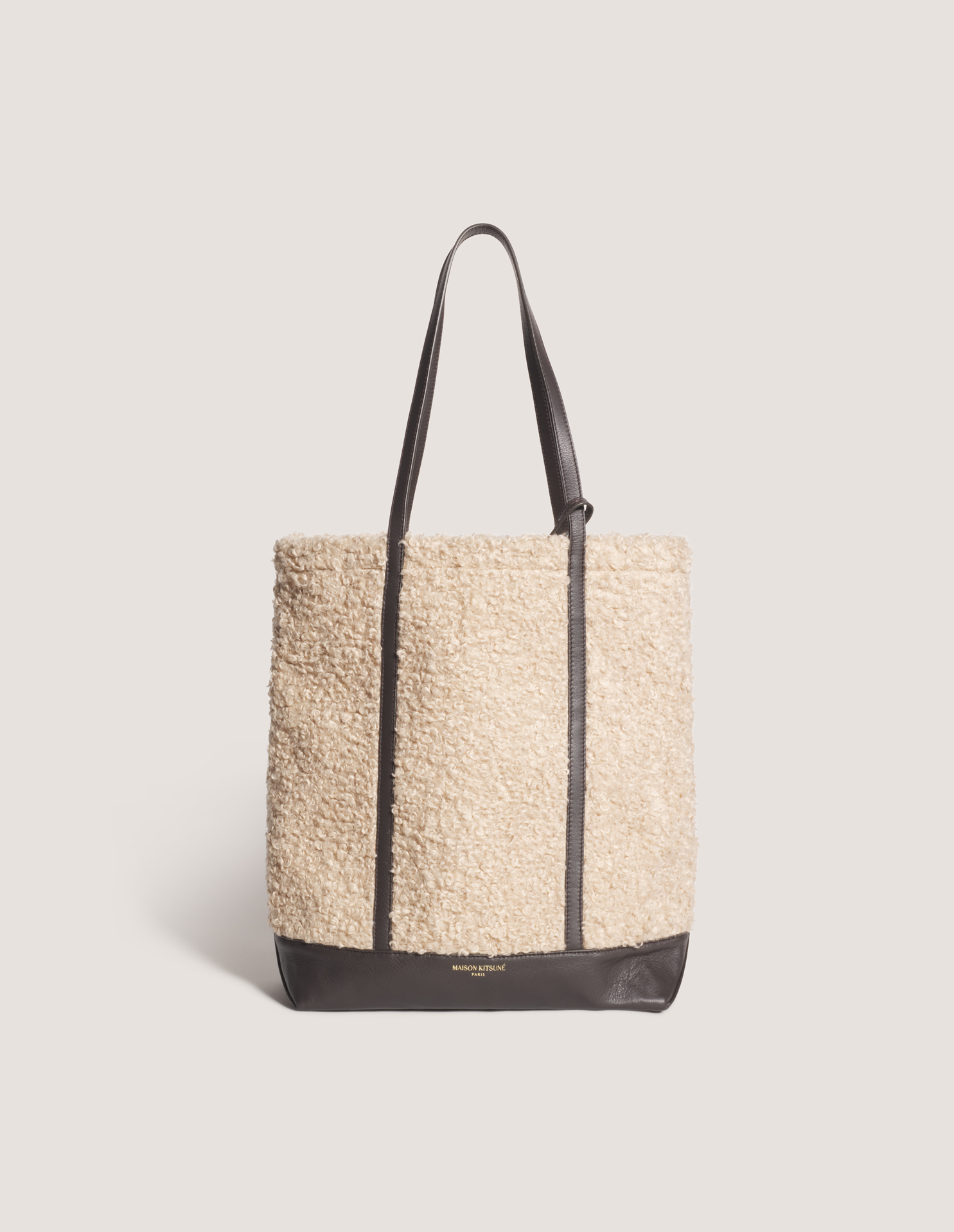 LEATHER AND BOUCLETTE TOTE