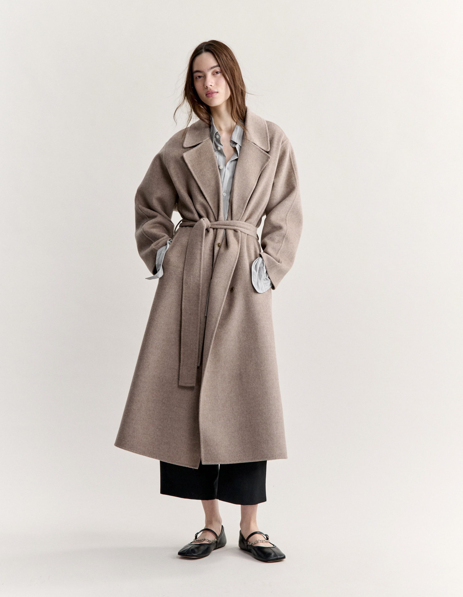DOUBLE-FACE BELTED WOOL COAT