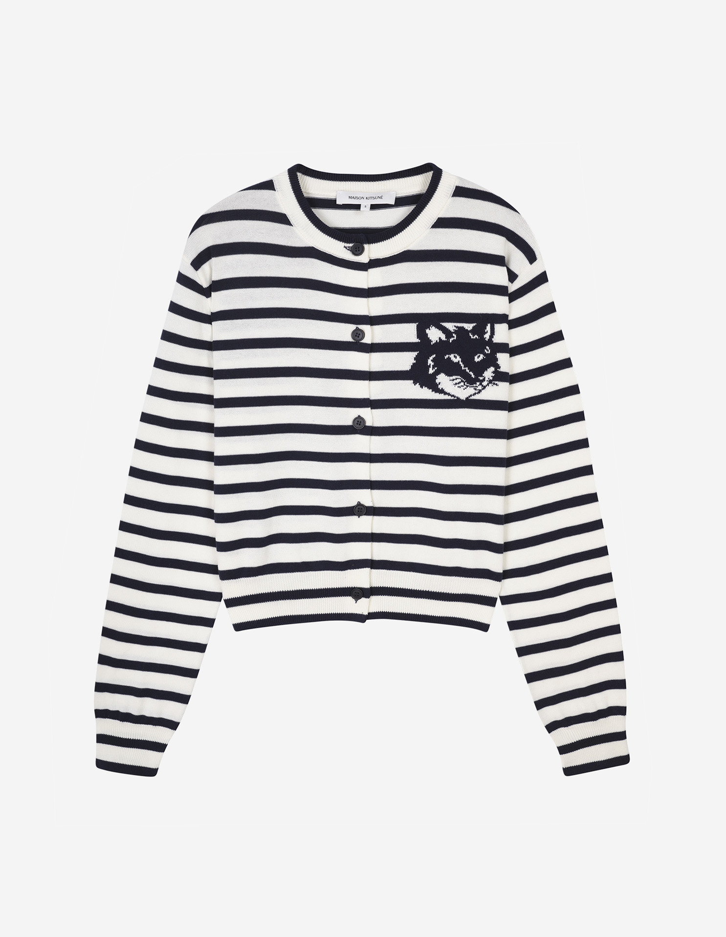 FOX HEAD INTARSIA REGULAR STRIPED CARDIGAN | Maison Kitsuné