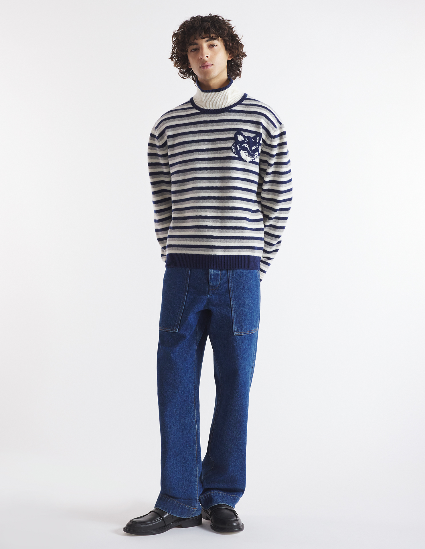 FOX HEAD INTARSIA COMFORT STRIPED HIGH NECK JUMPER